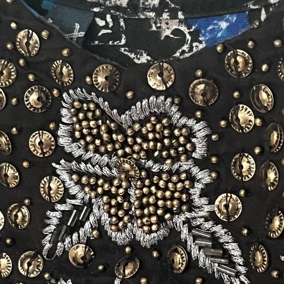 Vintage Free People Mini Dress Beaded Blue Floral Boho Pockets Size M - Picture 5 of 10